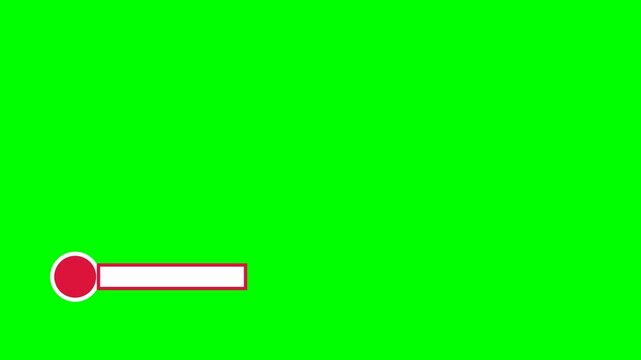 A simple lower third graphic element with a red circle and white bar on a green screen background, ready for compositing.