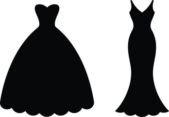 Wedding gown silhouettes vector set, simple elegant ballgown and mermaid bridal dresses on white background © Kaiyum