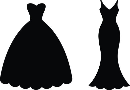 Wedding gown silhouettes vector set, simple elegant ballgown and mermaid bridal dresses on white background