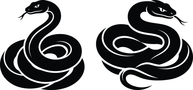 Two black silhouette cobra designs intricate vector graphics for reptile wildlife art