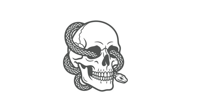 Skull and snake symbol danger death concept monochrome illustration