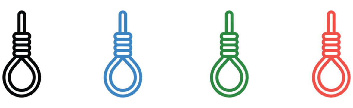 Hangman knot and gallows rope icons representing capital punishment penalty execution danger crisis and severe despair concepts, vector design.