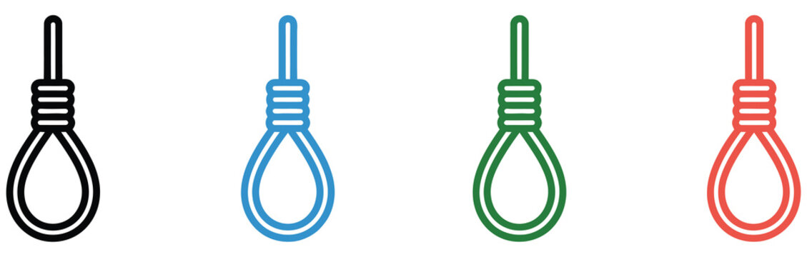 Hangman knot and gallows rope icons for capital punishment execution penalty danger crisis and severe despair symbolism, vector design.