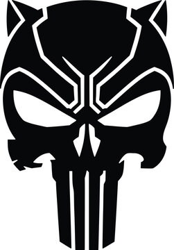 Black panther skull vector, tribal feline mask icon, aggressive predator head symbol