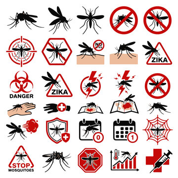 Mosquito Icons and Symbols for Disease Prevention and Health Warnings
