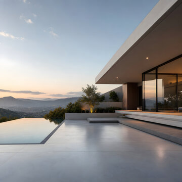 Modern Luxury House Interior and Contemporary Home Architecture Views Through Large Glass Windows