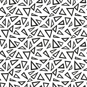 seamless geometric abstract pattern with hand drawn triangles black on white background 