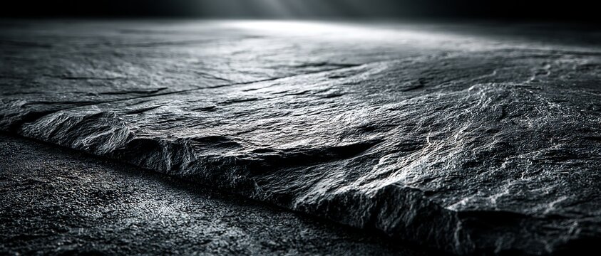 Dark Textured Stone Surface with Dramatic Light and Shadow Overlay