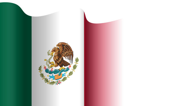 Vector waving Flag of the United Mexican States. Waving Mexico flag with empty, blank, copy space on transparent background. Design element for presentation, banner, advertisement, web. Place for text