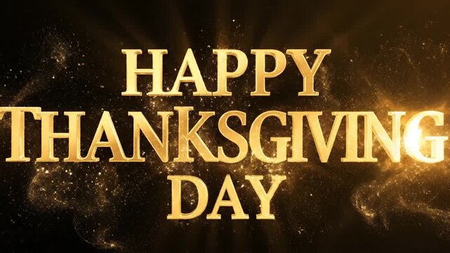 Golden 3D Happy Thanksgiving Day text on black background