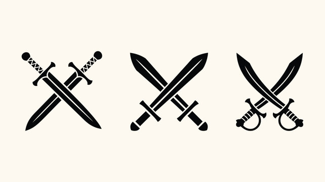 Crossed swords collection featuring knight blades and curved scimitars.