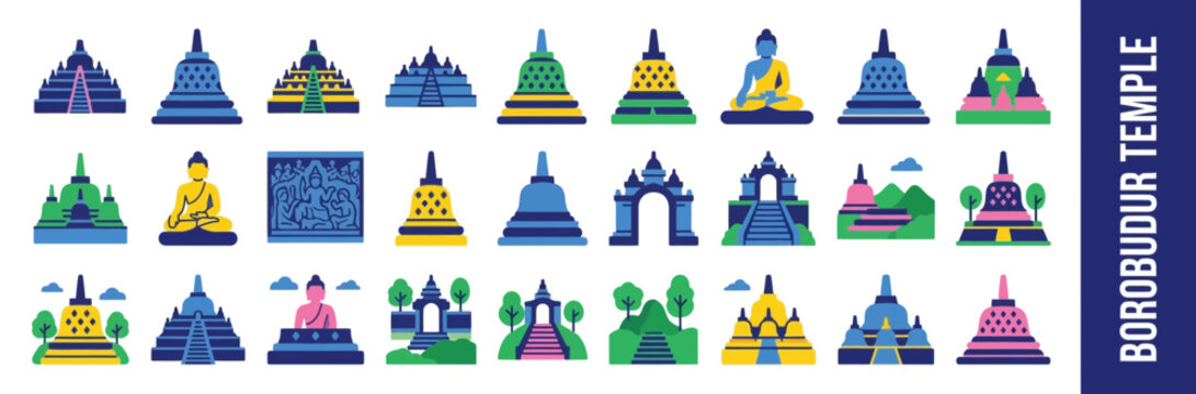 Flat Buddhist Temple Icons Collection