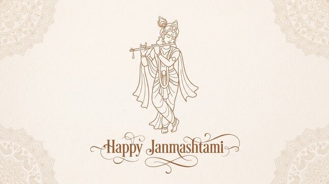line style shree krishna janmashtami festival card design