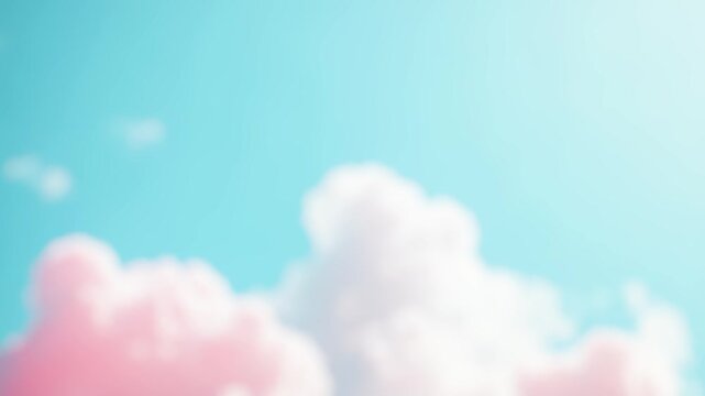 A plane flies through a blue cloudy sky with white puffy clouds