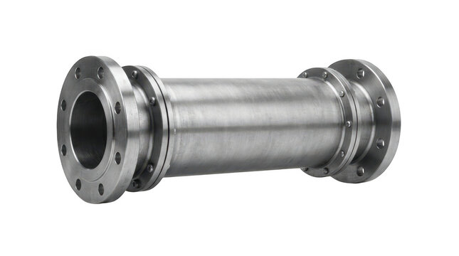 Industrial steel pipe spool with flanges isolated on transparent background