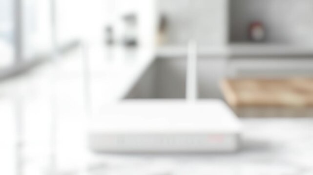 A kitchen with a wireless router on the counter, suitable for use in blog posts or articles about home networking
