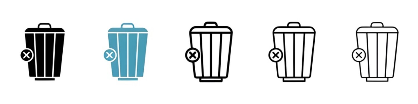 Delete line icon set. Waste trash bin symbol. Garbage wastebasket sign. Uninstall button for UI designs. Thin line customizable illustration. Contour symbol. Vector. Editable stroke. Icon's. Icon