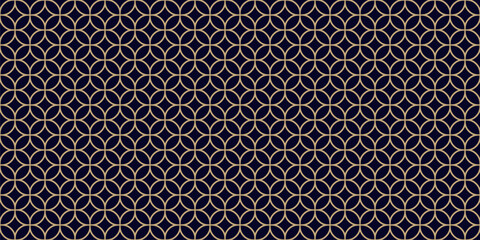Fototapeta premium Gold and black vector geometric ornament. Luxury minimal seamless pattern with curved lines, floral grid, lattice, diamonds, leaves. Simple classic background in oriental style. Repeated modern design