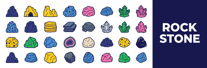 Collection of Cartoon Rock and Crystal Icons © Minion