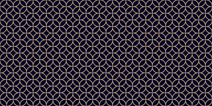 Gold and black vector geometric ornament. Luxury minimal seamless pattern with curved lines, floral grid, lattice, diamonds, leaves. Simple classic background in oriental style. Repeated modern design