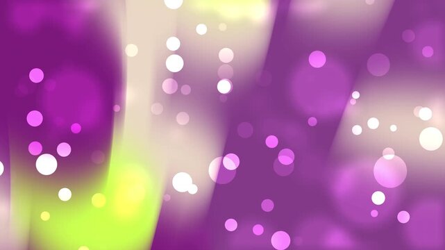 Continuous movement of purple and lime green bokeh light particles