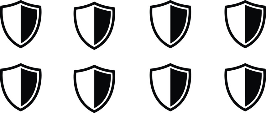 Black and white shield icons with symmetrical designs a flat vector illustration on a white background armor badge barrier block