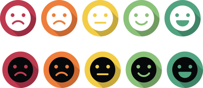 Collection Of Facial expression Icons Flat Vector Illustration With Varied Colors And Shadow Effects circle circular color colorful emotion face
