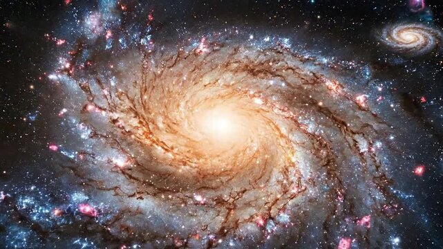 Vast Galaxy with Bright Spiral Galaxy and Stars in Deep Space