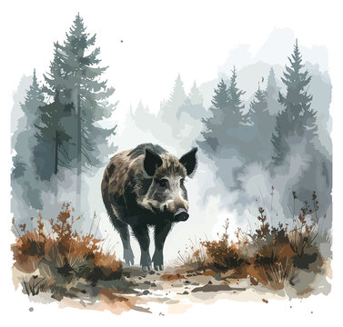 Dzik w lesie ilustracja