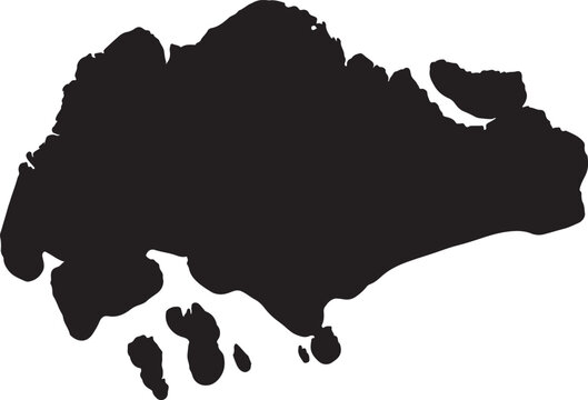 Black silhouette map of Singapore island isolated on white background