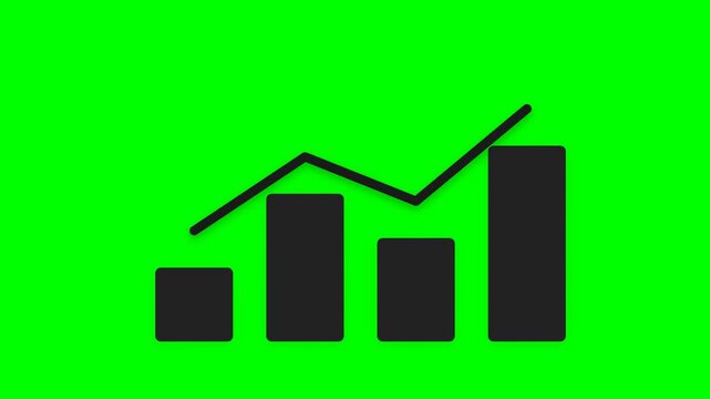 Green screen bar chart graphic showing upward trend.