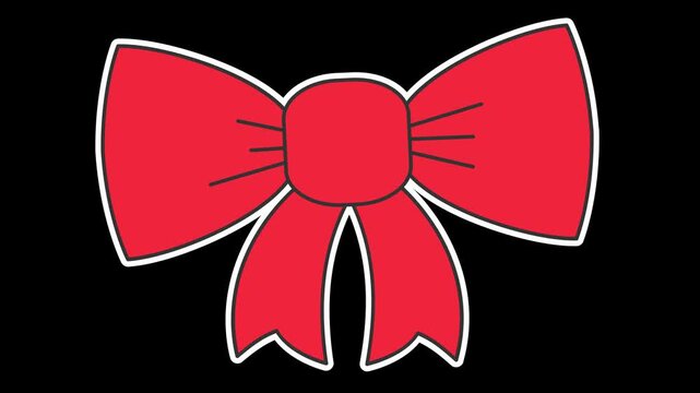 Seamless looping animation of a swaying red ribbon bow for Christmas holiday decoration and accessory concepts. Flat style sticker design element isolated on transparent alpha channel background