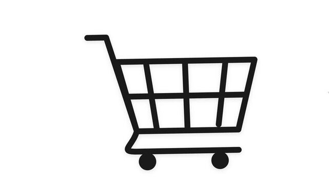 Simple Black Outline Shopping Cart Icon on White Background.