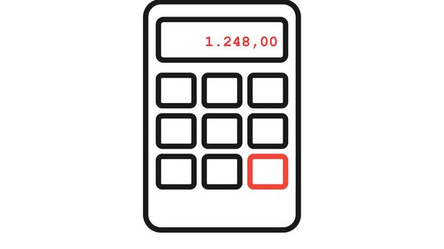 Simple Line Art Animation of a Calculator Performing a Calculation.