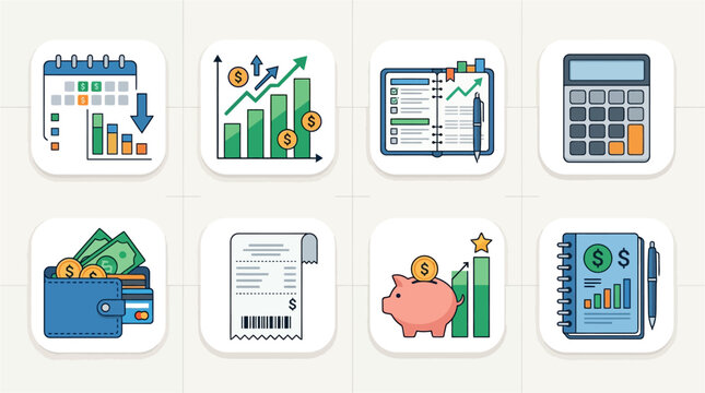 Financial icons for business and money.