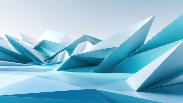 Paesaggio astratto tridimensionale con forme geometriche cristalline blu. Generative AI 