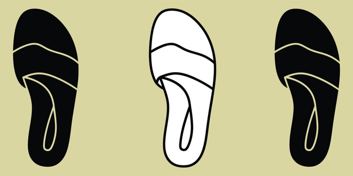 Flip Flop Vector Silhouettes in Black White and Outline on Beige Background Minimalist Design