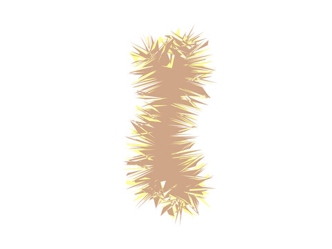 A textured vertical shape with fuzzy light brown and yellow frayed edges
