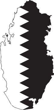 Qatar map silhouette with national flag design pattern isolated
