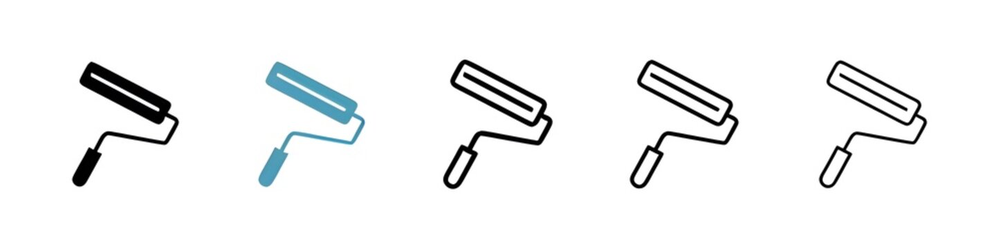 Paint roller line icon vector set. Thin line customizable illustration. Contour symbol. Vector isolated outline drawing. Editable stroke