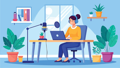 Fototapeta premium Woman working on laptop in home office setup 19.