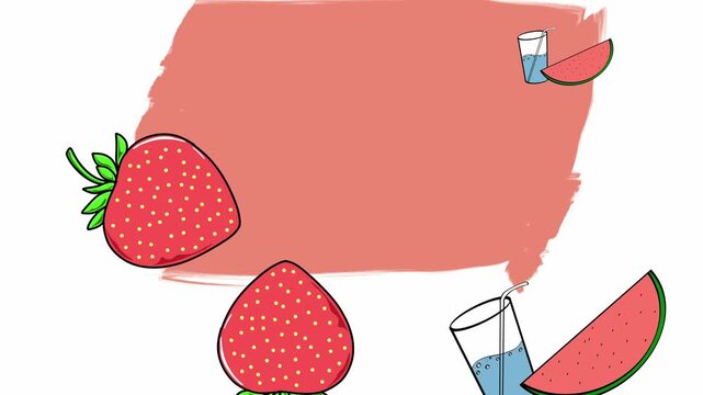 Strawberries and watermelon slices float in bright, playful scenes. Simple illustrations create a cheerful, summery vibe. Soft peach background adds warmth and contrast. Perfect for food, beverage