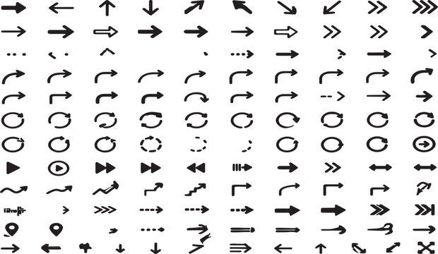 Set of black hand drawn arrows and direction signs on white background