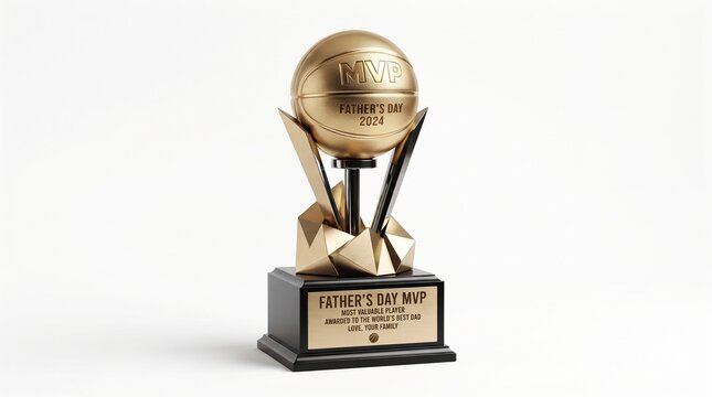 Gold Father's Day MVP Basketball Trophy on Black Base Isolated on White Background
