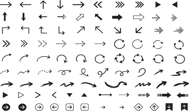 Set of black arrow icons and navigation symbols for web design