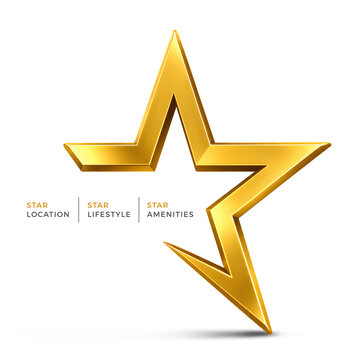 Conceptual Shiny Golden star isolated on transparent background, metallic five-pointed star for awards and holiday decoration