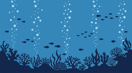 Underwater Ocean Background with Bubbles and Fish Vector Illustration © nuzul