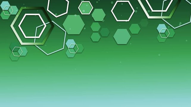 Abstract background with various hexagon outlines and solid hexagons clustered at top animation