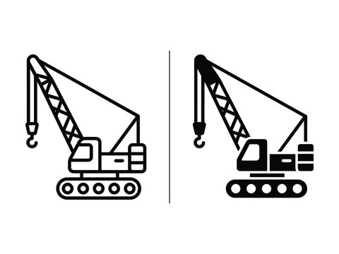 Crawler Crane Construction Icon Outline and Filled Vector Set