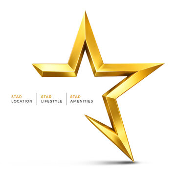 Conceptual Shiny Golden star isolated on transparent background, metallic five-pointed star for awards and holiday decoration